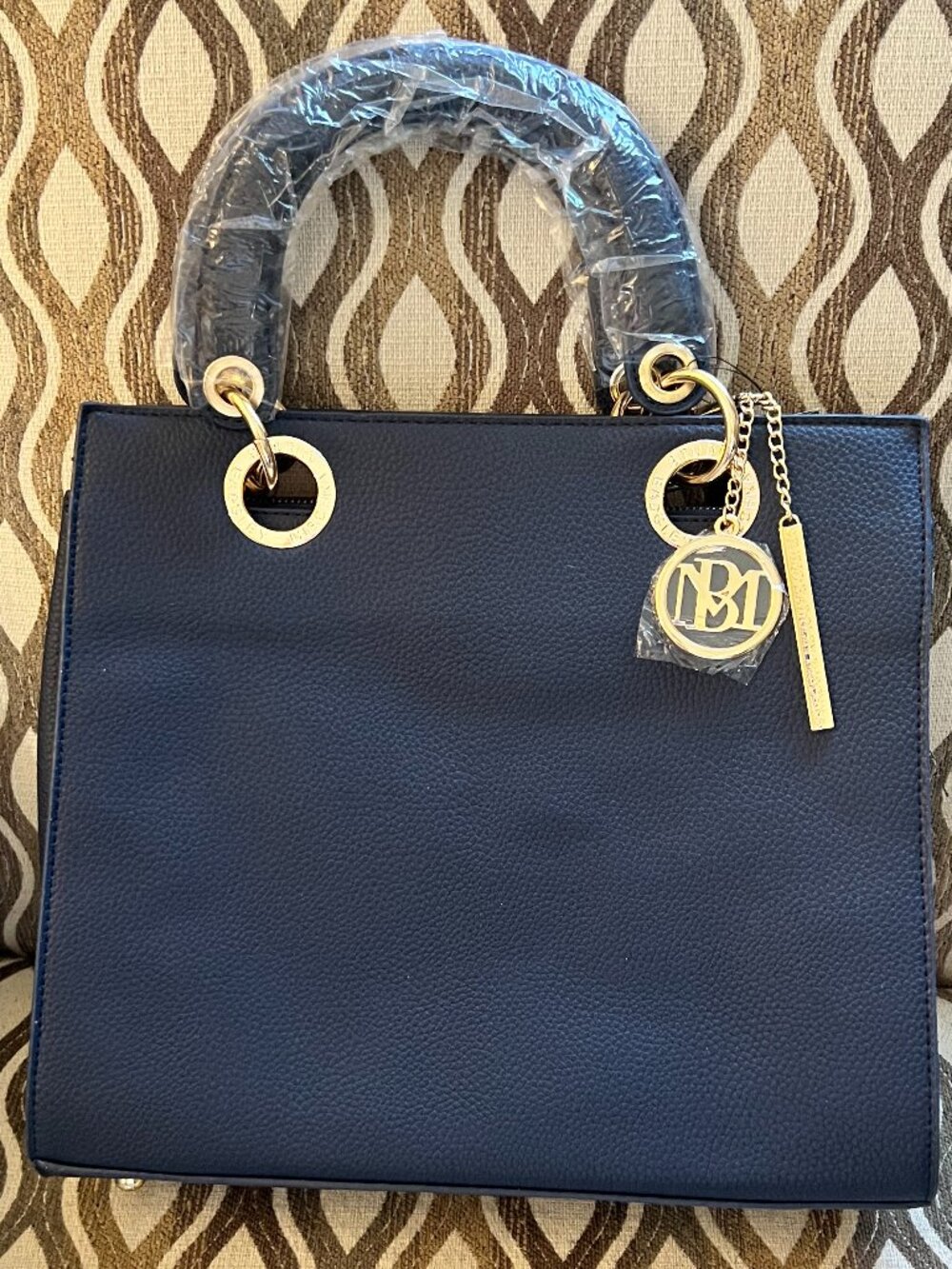 Badgley Mischka Navy Studio Vegan Leather Tote Bag NWT